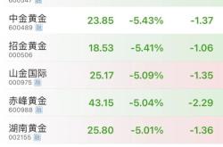 黄金板块走弱，山东黄金、中金黄金、赤峰黄金均跌超5%