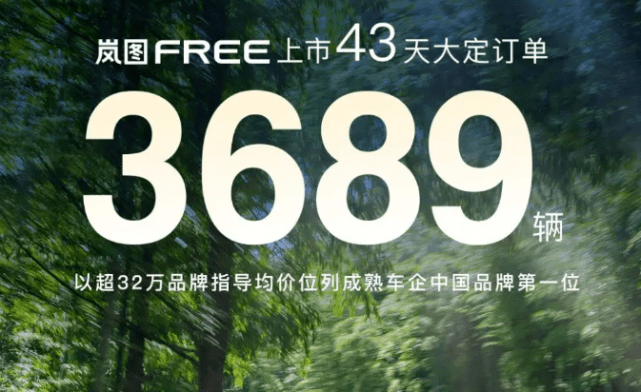 岚图FREE 318预售24小时订单突破8637台